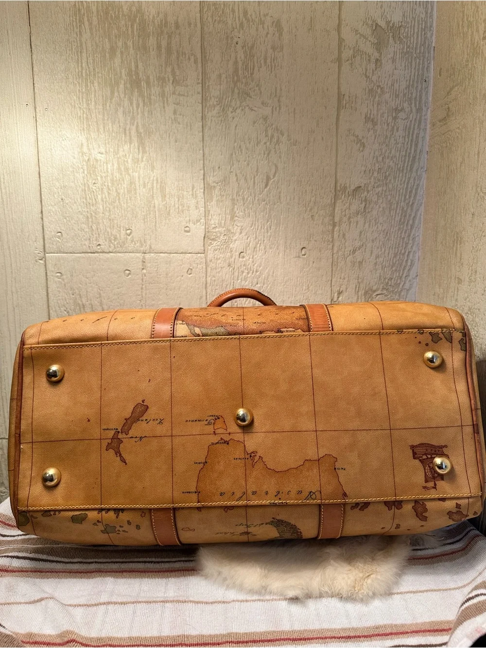 Alviero Martini Brown Geo-Print Leather Travel Weekender
